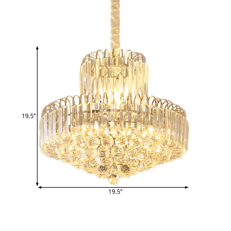 Modern Gold Conical Chandelier with Clear Crystal Shade - 6/8 Bulbs Drop Pendant Fixture