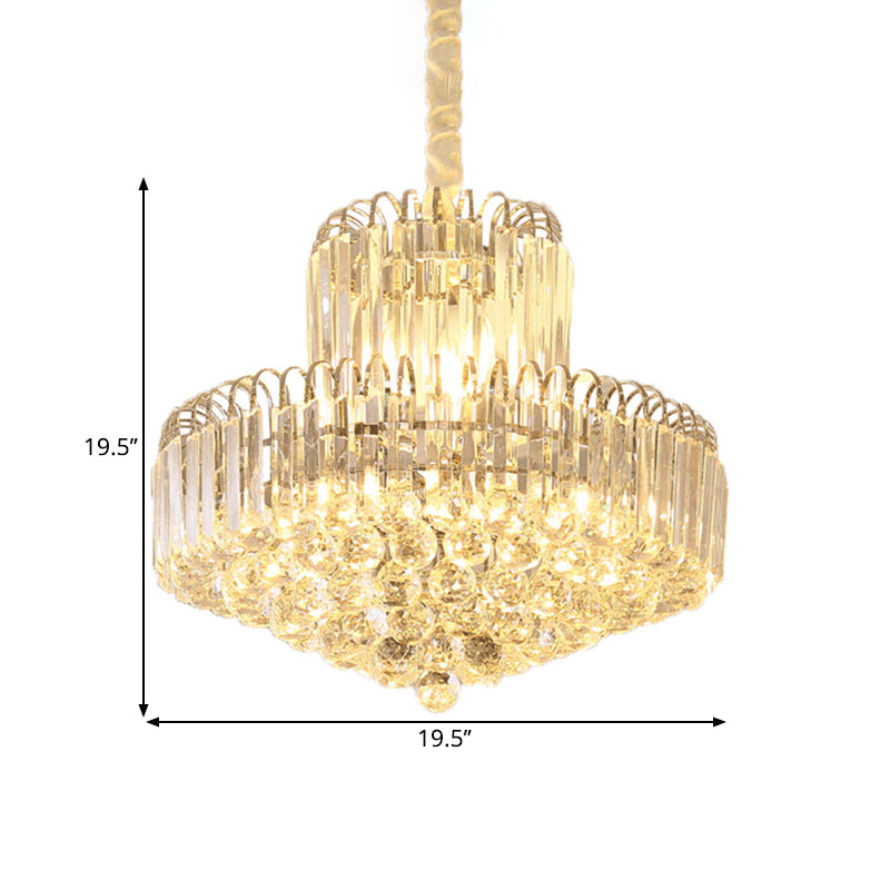Contemporary 6/8 Bulbs Drop Pendant Chandelier With Crystal Rectangle Shade In Gold
