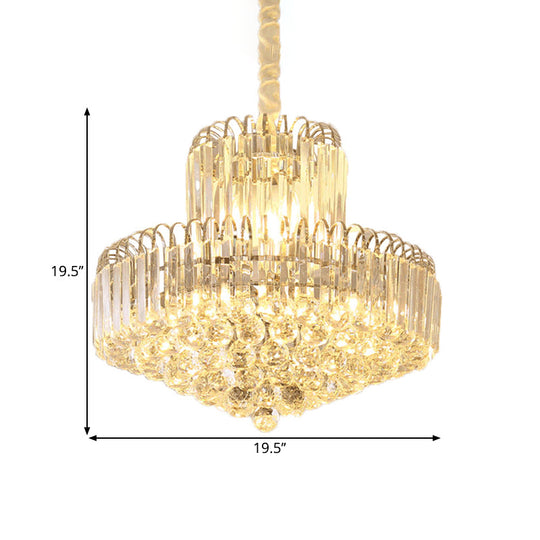 Contemporary 6/8 Bulbs Drop Pendant Chandelier With Crystal Rectangle Shade In Gold