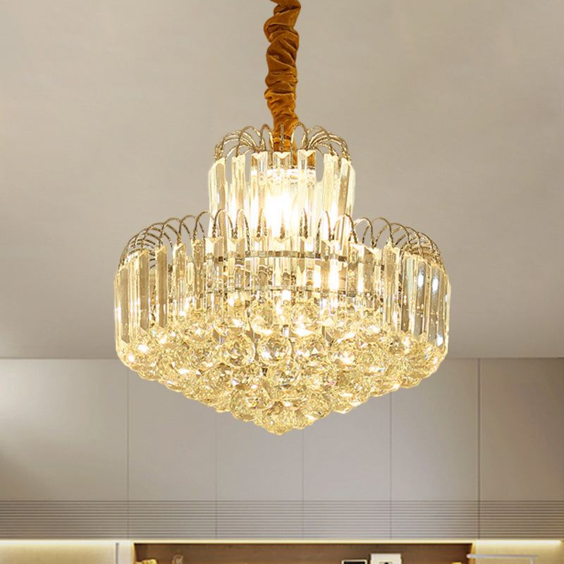 Modern Gold Conical Chandelier with Clear Crystal Shade - 6/8 Bulbs Drop Pendant Fixture