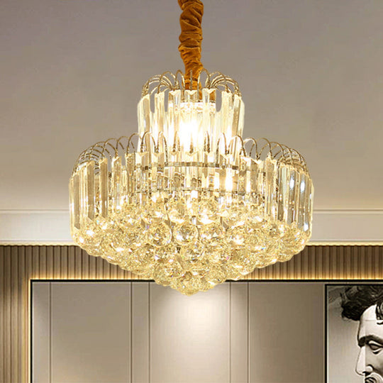 Contemporary 6/8 Bulbs Drop Pendant Chandelier With Crystal Rectangle Shade In Gold