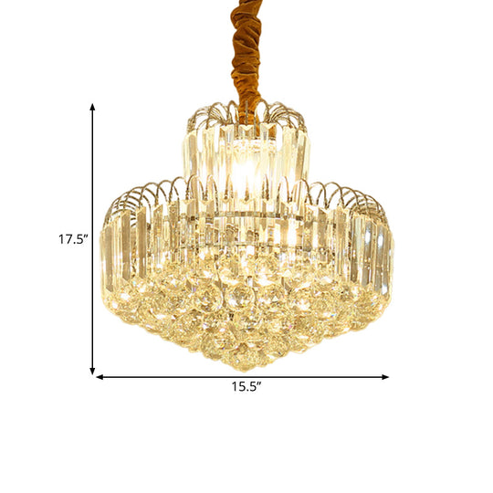 Modern Gold Conical Chandelier with Clear Crystal Shade - 6/8 Bulbs Drop Pendant Fixture