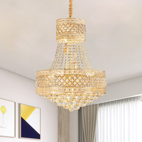 Contemporary Drum Octagon Crystal Ceiling Pendant Chandelier - 3/5 Lights Gold 12/15.5 Wide / 12