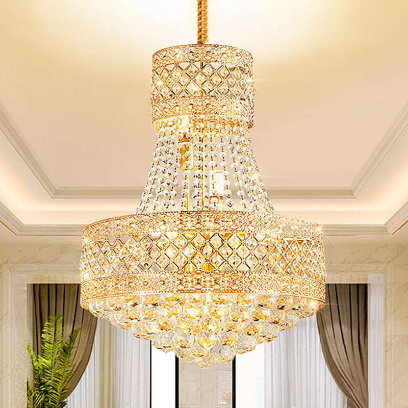 Contemporary Gold Pendant Chandelier with Octagon Crystal Ceiling Hang - 3/5 Lights, 12"/15.5" Wide