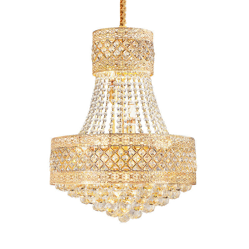 Contemporary Gold Pendant Chandelier with Octagon Crystal Ceiling Hang - 3/5 Lights, 12"/15.5" Wide