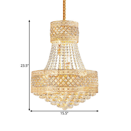 Contemporary Drum Octagon Crystal Ceiling Pendant Chandelier - 3/5 Lights Gold 12/15.5 Wide