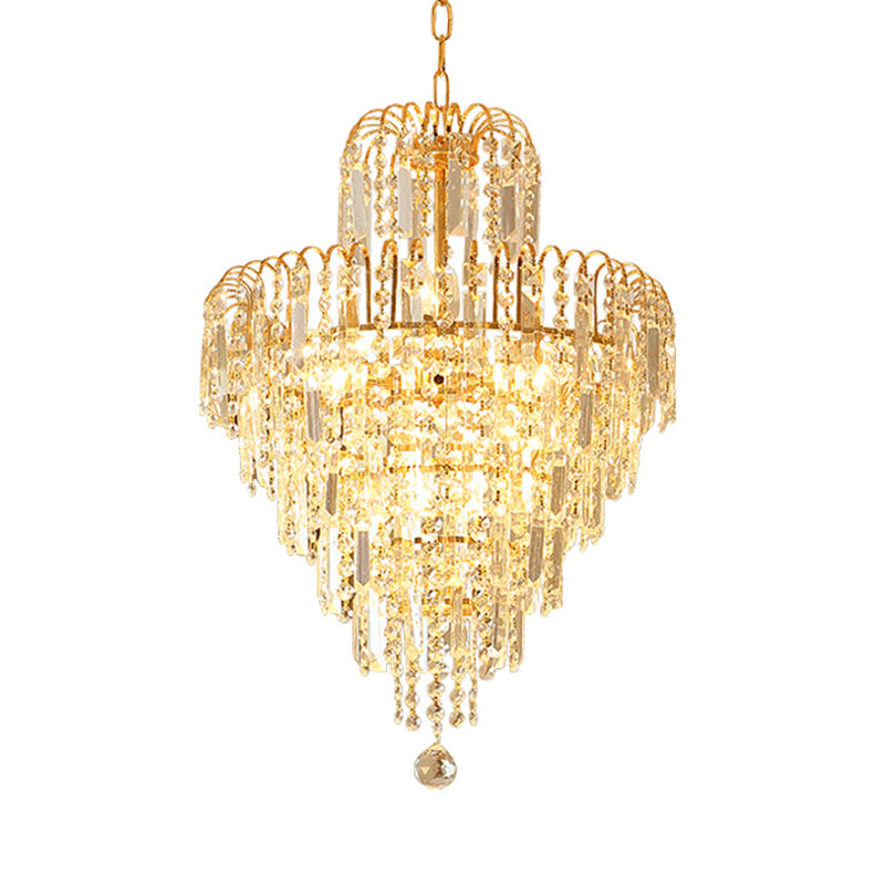 Modern Hand-Cut Crystal Tapered Chandelier Lamp | 12/16 Wide With 3/6-Head Gold Suspended Lighting