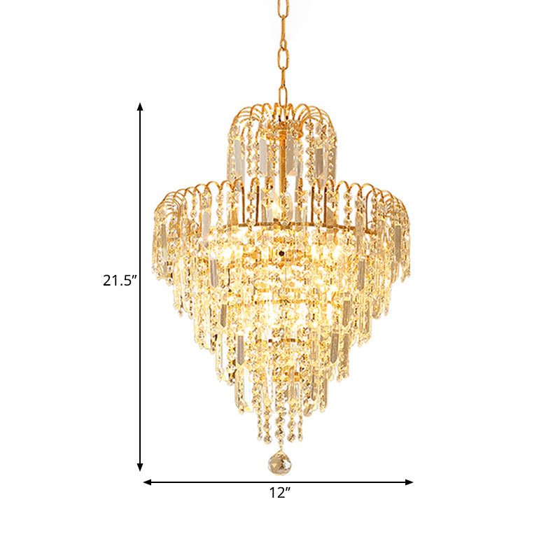 Modern Hand-Cut Crystal Chandelier Lamp - Tapered 12"/16" Wide, 3/6-Head, Suspended Gold Lighting Fixture