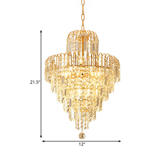 Modern Hand-Cut Crystal Tapered Chandelier Lamp | 12/16 Wide With 3/6-Head Gold Suspended Lighting