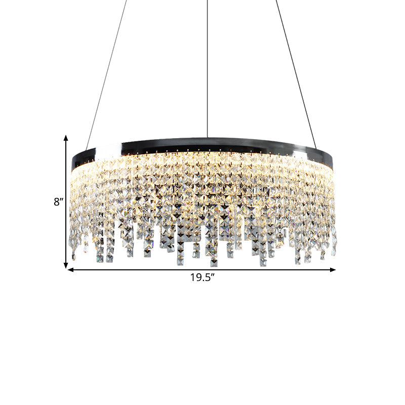 16/19.5 Modern Chrome Round Down Lamp Ceiling Chandelier With Beveled Crystal And Led In Warm/White
