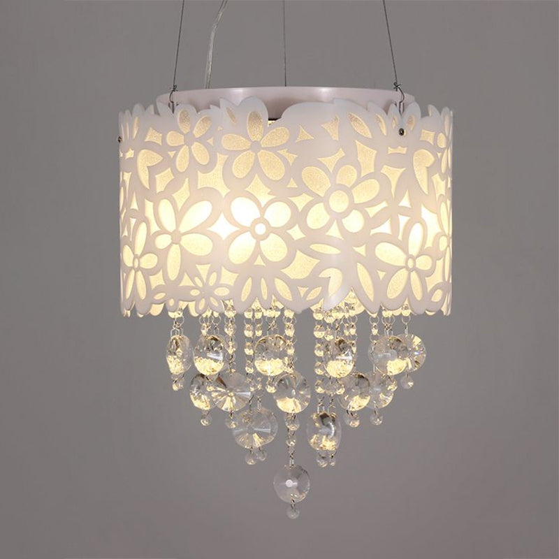 Contemporary 4-Head Metal Chandelier with Crystal Droplets in White