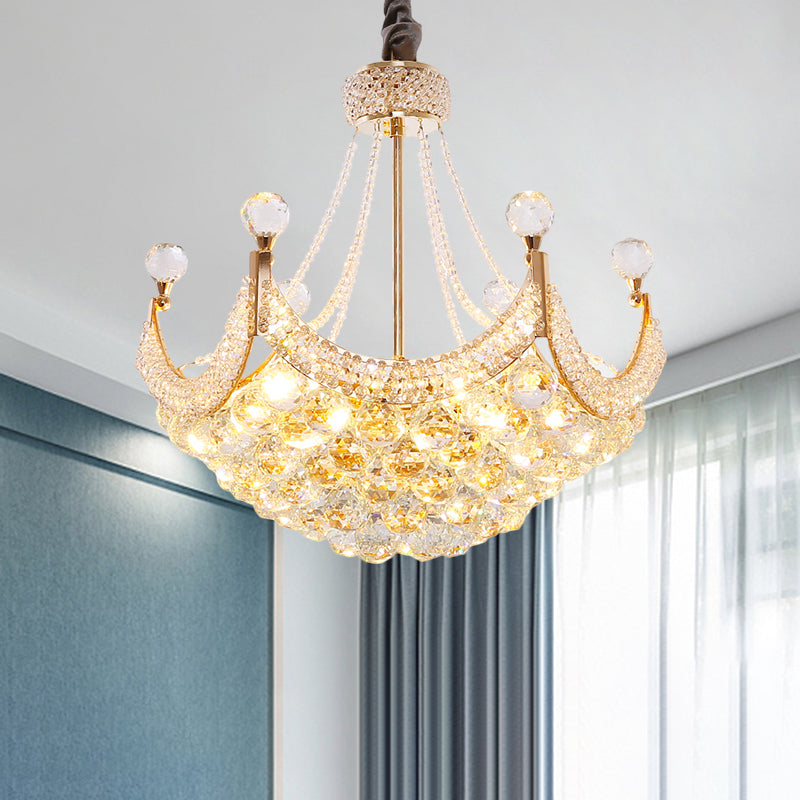 Contemporary Crystal Chandelier: Dome Pendant Lamp With 6-Bulb Gold Ceiling Fixture / White