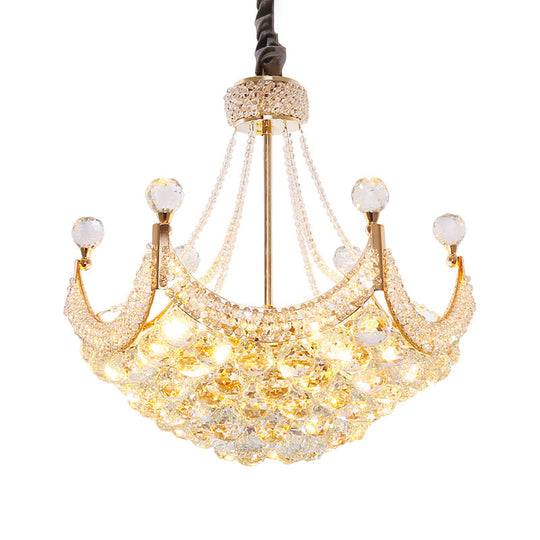 Contemporary Crystal Chandelier: Dome Pendant Lamp With 6-Bulb Gold Ceiling Fixture