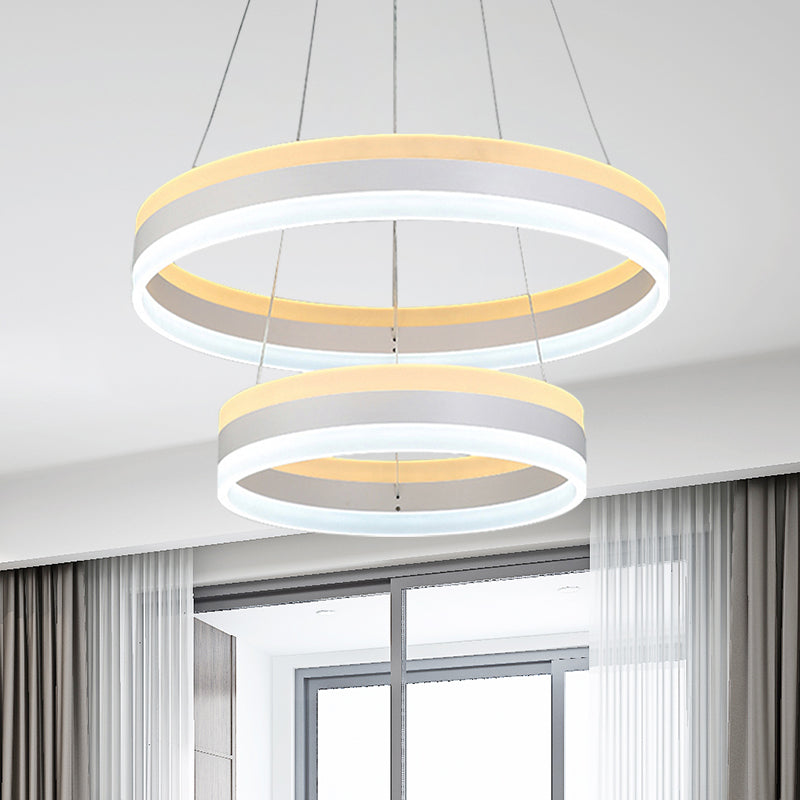 Modern Silver Circular Led Chandelier Pendant Light Fixture | 1/2/3-Light Acrylic Ceiling Lighting 2