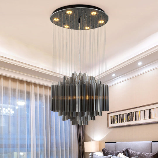 Contemporary Black Crystal Rod Led Hexagon Pendant Light - 31.5/35.5 Wide Ceiling Hang Fixture /