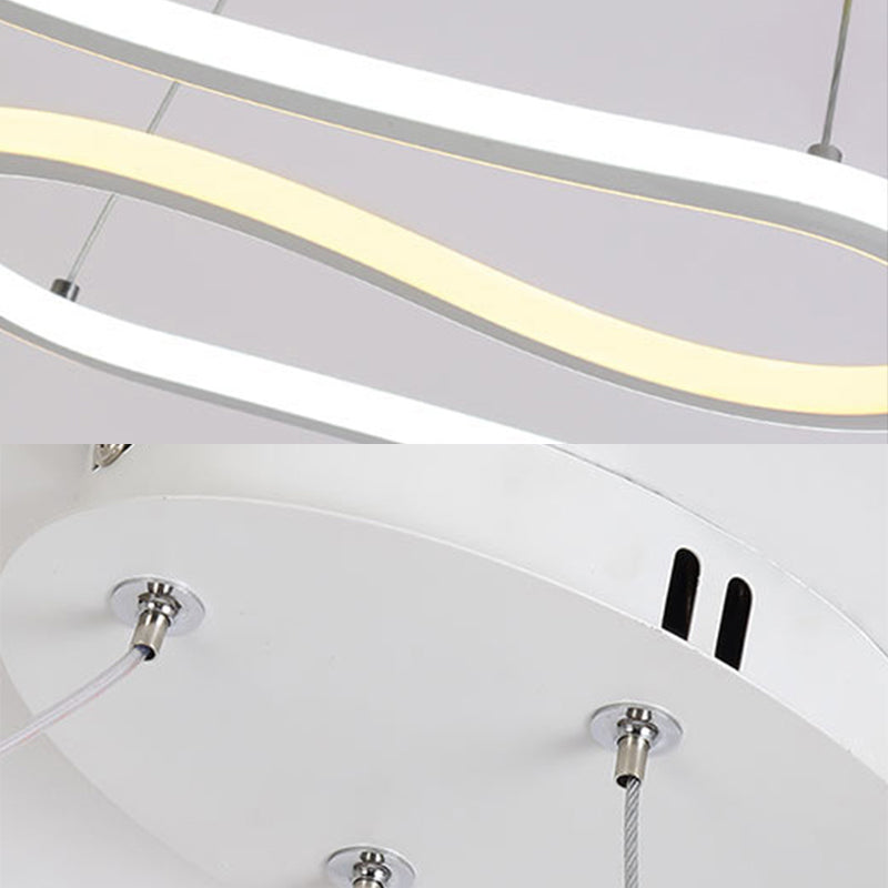 Sleek Led Chandelier: Acrylic Shade White Twisting Ceiling Pendant For Dining Room