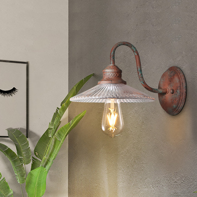 Ribbed Glass Sconce Light Fixture With Rustic Flair For Dining Room Wall Rust