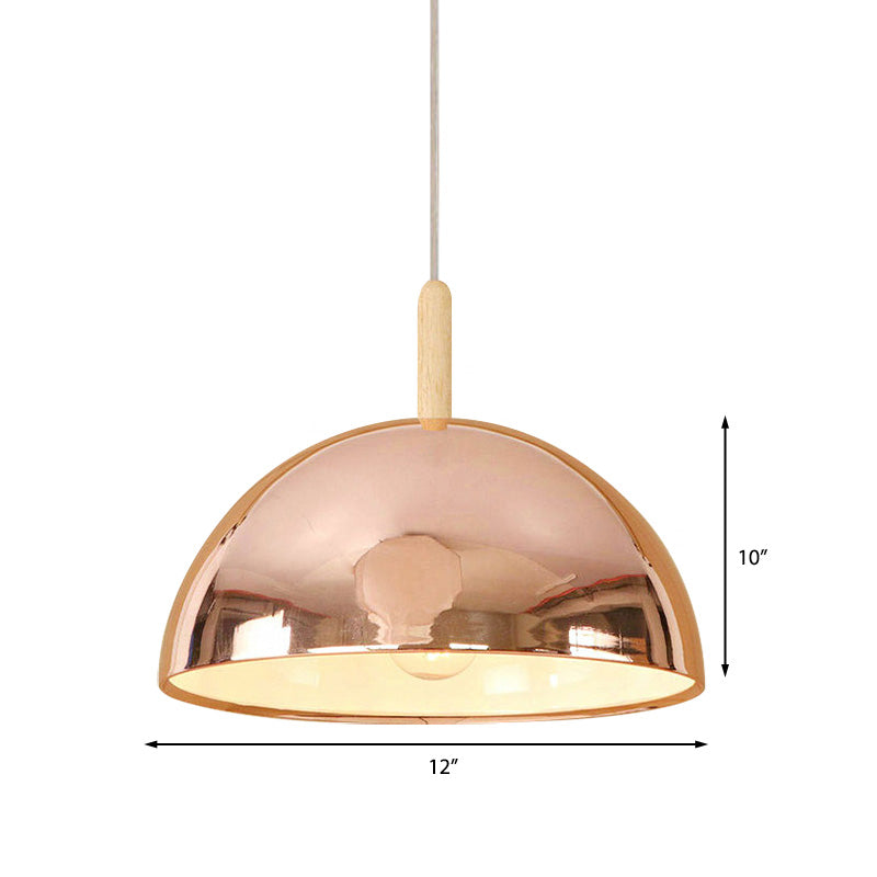 12/16 Mirrored Pendant With Metallic Dome Shade - Retro Style Hanging Lamp In Rose Gold