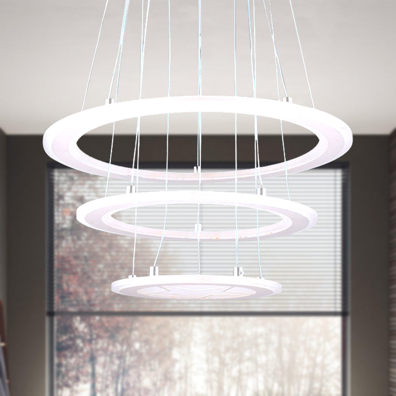 Modern 3-Light Led Acrylic Ring Chandelier For Bedroom Ceiling - Warm/White Light White / Warm