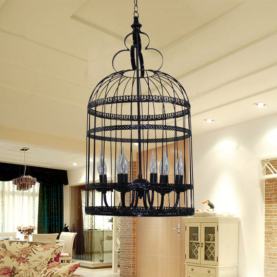 Bird Cage Hanging Light With Candle: Creative Industrial Style Chandelier For Bedroom - 3/6 Bulbs