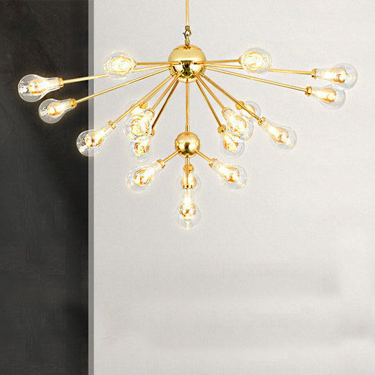 Sputnik Metal Chandelier Pendant - Modern Gold Led Hanging Light Fixture With Clear Glass Bulb