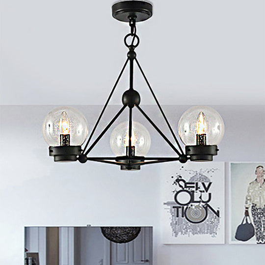 Modern Black Triangle Design Chandelier Pendant With Clear Frosted Glass - 3 Lights Living Room