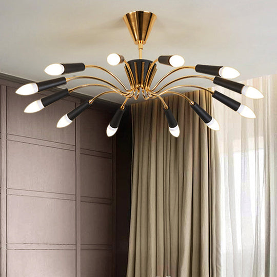 Contemporary Gold Radial Chandelier - Modernist Multi-Light Metal Pendant Lamp With Curved Arm