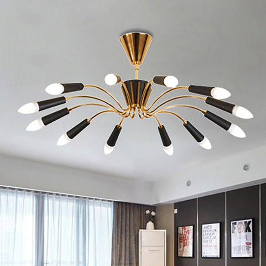 Contemporary Gold Radial Chandelier - Modernist Multi-Light Metal Pendant Lamp With Curved Arm