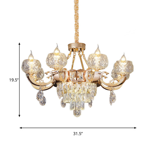 Contemporary Crystal Chandelier Lamp - 6/8 Bulbs Gold Drop Pendant with Clear Bowl Shade and Candle Design