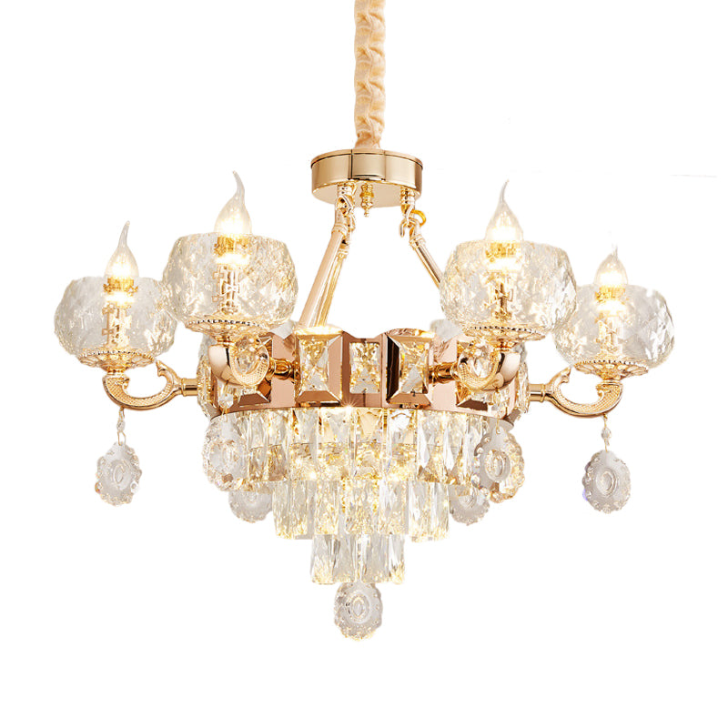 6/8 Bulbs Clear Crystal Gold Chandelier Pendant Lamp With Candle Design