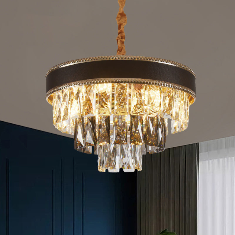 Modern Crystal Tapered Suspension Pendant Light - 14"/21.5" Wide Black Chandelier with 6/9 Bulbs