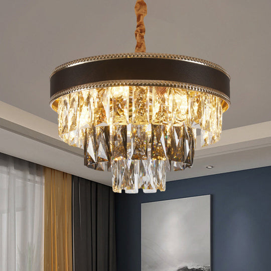Modern Crystal Tapered Suspension Pendant Light - 14"/21.5" Wide Black Chandelier with 6/9 Bulbs
