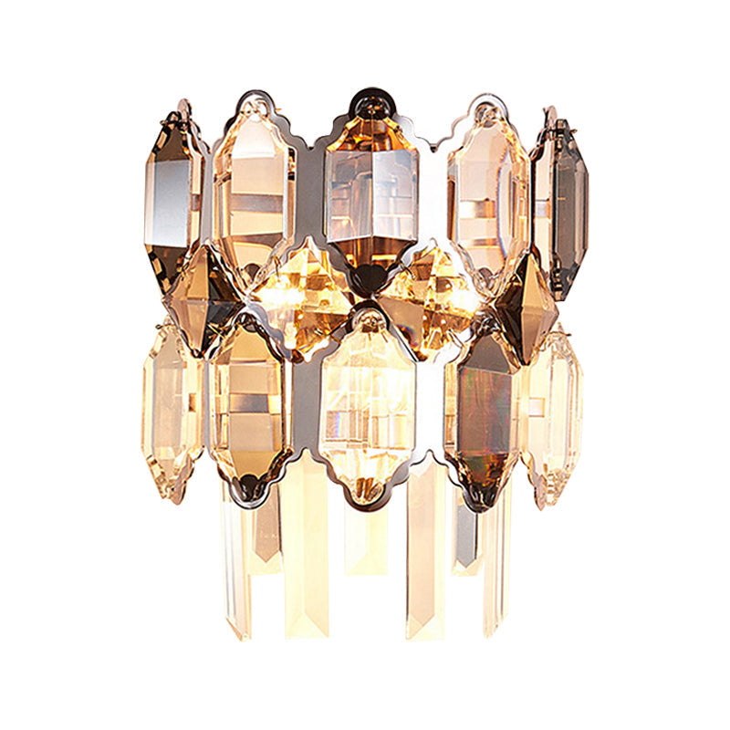 Modern Crystal 2-Bulb Wall Sconce In Silver For Staircase