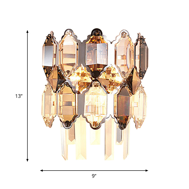 Modern Crystal 2-Bulb Wall Sconce In Silver For Staircase