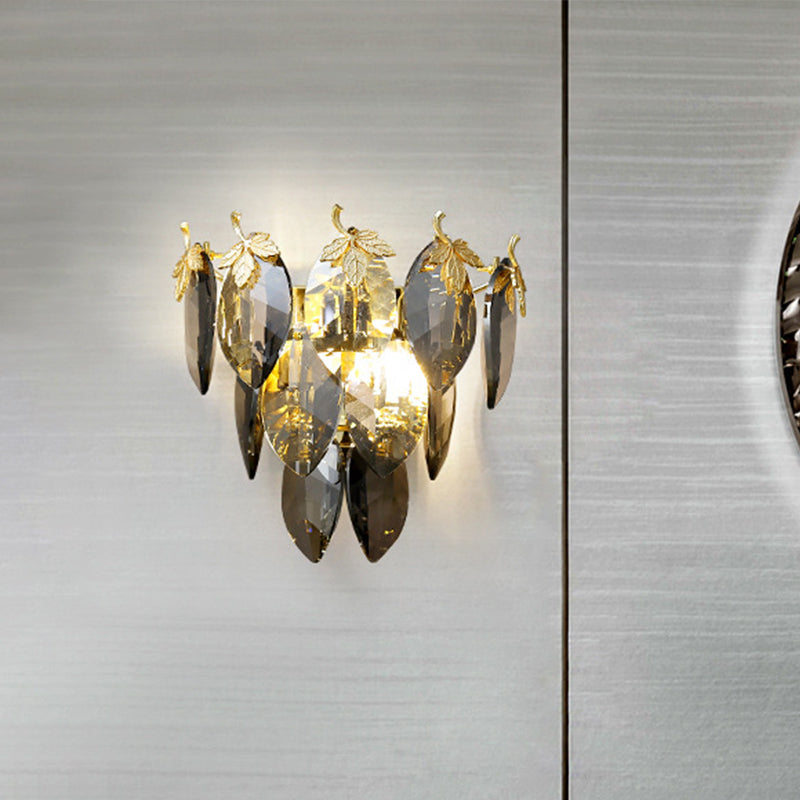 Modern Crystal Block 2-Light Gold Wall Sconce For Study Room