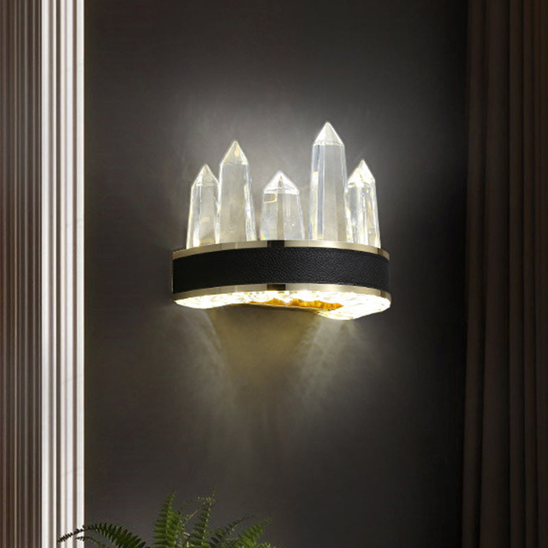 Clear Cut Crystal Led Wall Sconce In Black- Contemporary Mount Lighting For Sitting Room