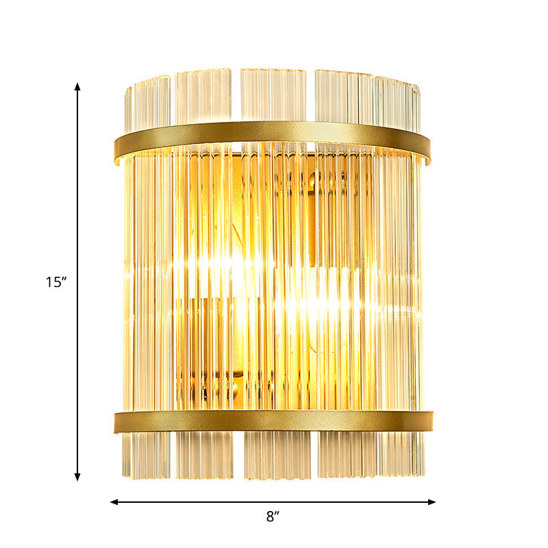 Gold Wall Mounted Light Fixture With Clear Crystal Rods - Modern Cylindrical/Rectangle Design Ideal