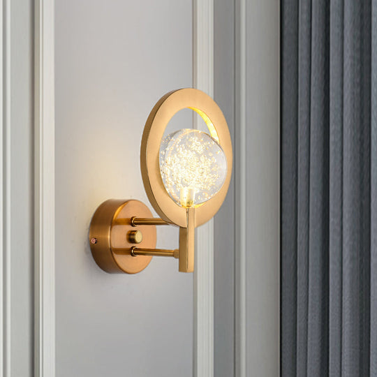 Modern Globe Wall Lamp With Clear Crystal And Led Light In Gold Finish