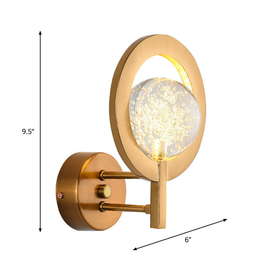 Modern Globe Wall Lamp With Clear Crystal And Led Light In Gold Finish