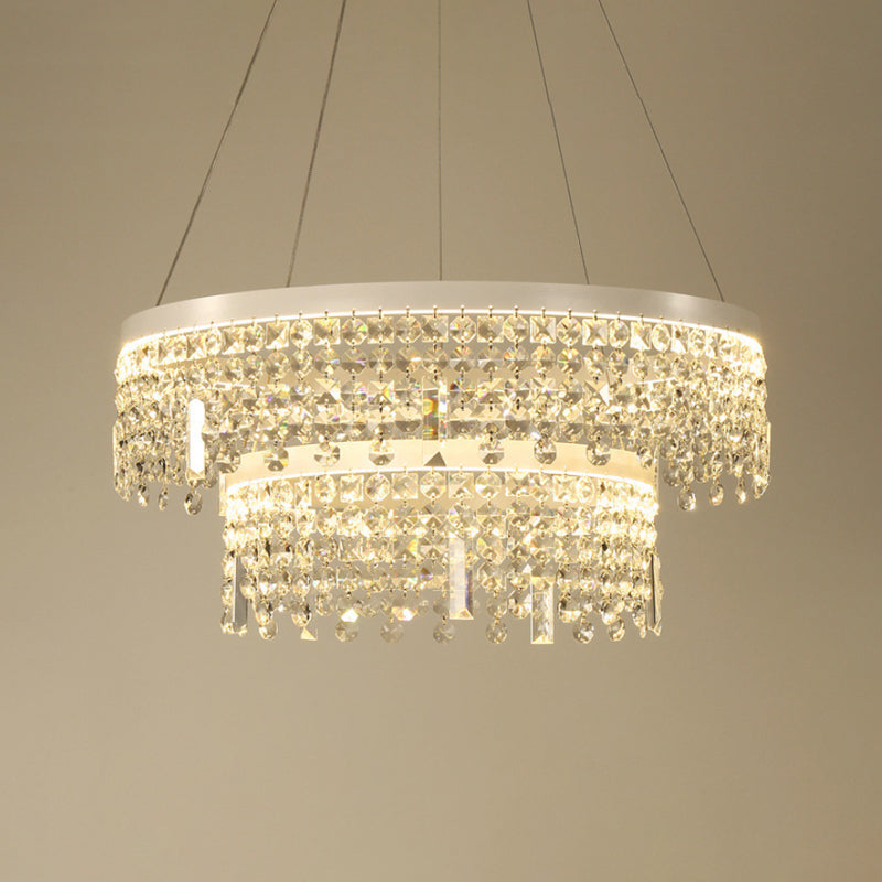 Contemporary Crystal Led Chandelier Lamp - Ring/Dual-Tiered Silver Warm/White Light Clear / Warm B
