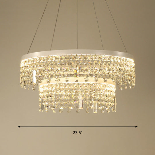 Contemporary Crystal Led Chandelier Lamp - Ring/Dual-Tiered Silver Warm/White Light