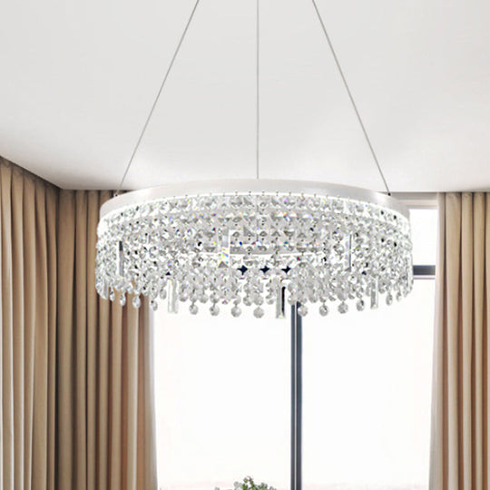 Contemporary Crystal Led Chandelier Lamp - Ring/Dual-Tiered Silver Warm/White Light Clear / White A