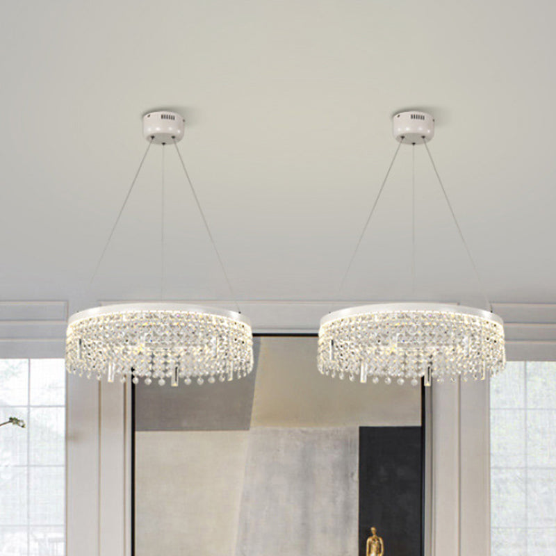 Contemporary Crystal Led Chandelier Lamp - Ring/Dual-Tiered Silver Warm/White Light