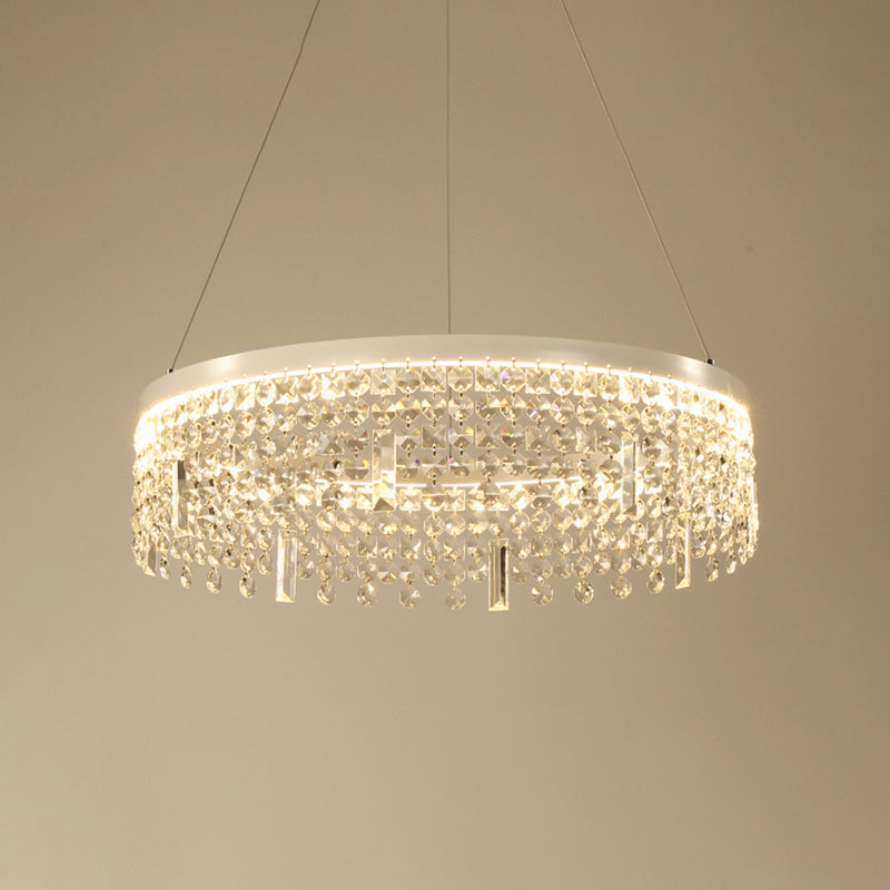 Contemporary Crystal Led Chandelier Lamp - Ring/Dual-Tiered Silver Warm/White Light Clear / Warm A