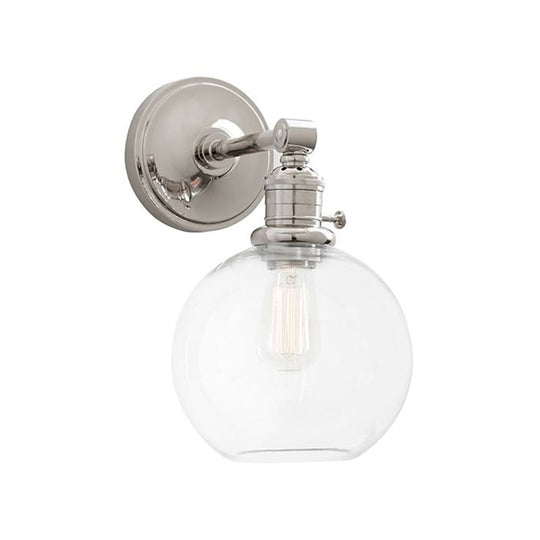 Industrial Wall Lamp Fixture: Clear Glass Chrome/Nickel Sconce Light Globe 1-Light For Living Room
