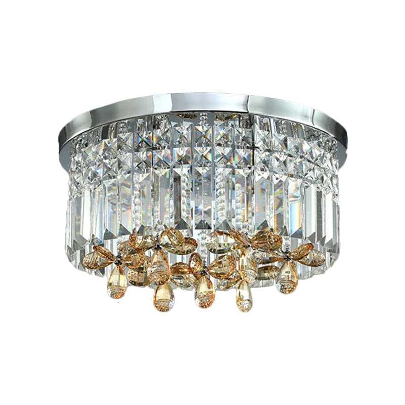 Chrome Cylinder Crystal Led Flush Light For Doorway - 10/15.5 Wide
