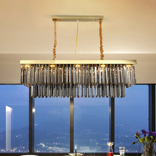 Modern Gold Dining Room Island Pendant Light With 10 Crystal-Cut Shades - 23.5/31.5 Wide / 23.5