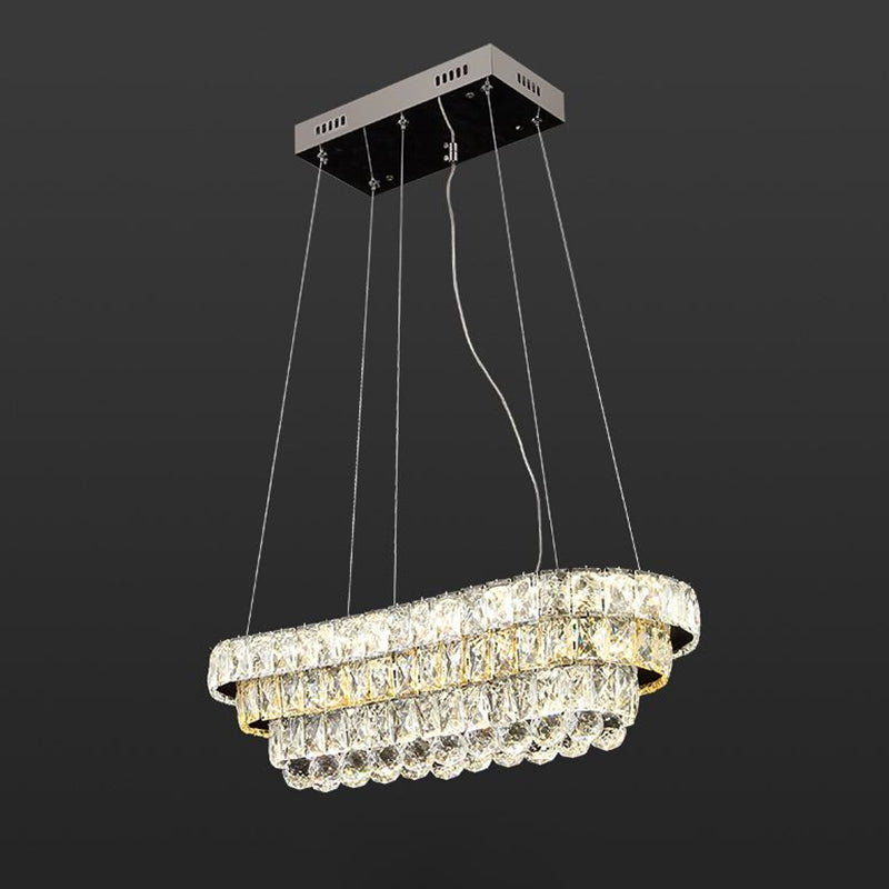 Contemporary Led Crystal Pendant Light For Restaurants - Chrome Finish