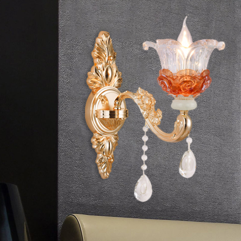 Modern Gold Wall Mount Lamp With Clear Crystal 1/2-Light Blossom Design For Staircase 1 /