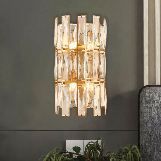 Modern Crystal Rectangle Wall Sconce - Gold 11/17 Wide Cylinder Surface 2/4 Lights Mounted Lighting